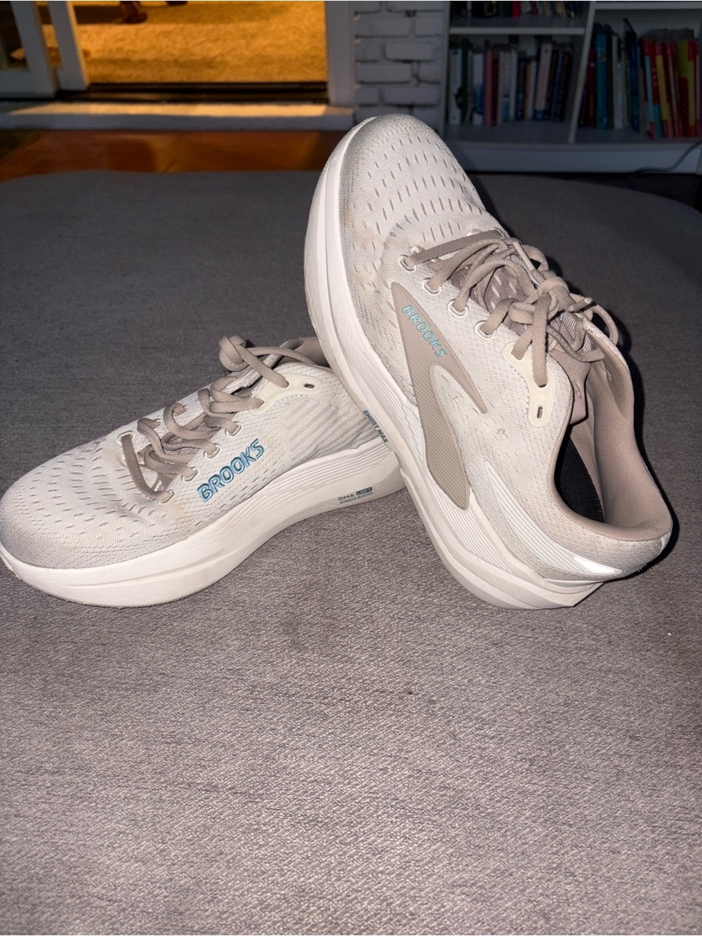 Brooks Womens Running Shoes in Light Beige with Blue Logo